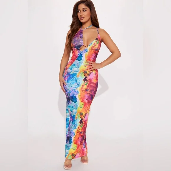Fashion Nova | Dresses | Fashion Nova Multicolor Maxi Dress Size Small Nwt  | Poshmark
